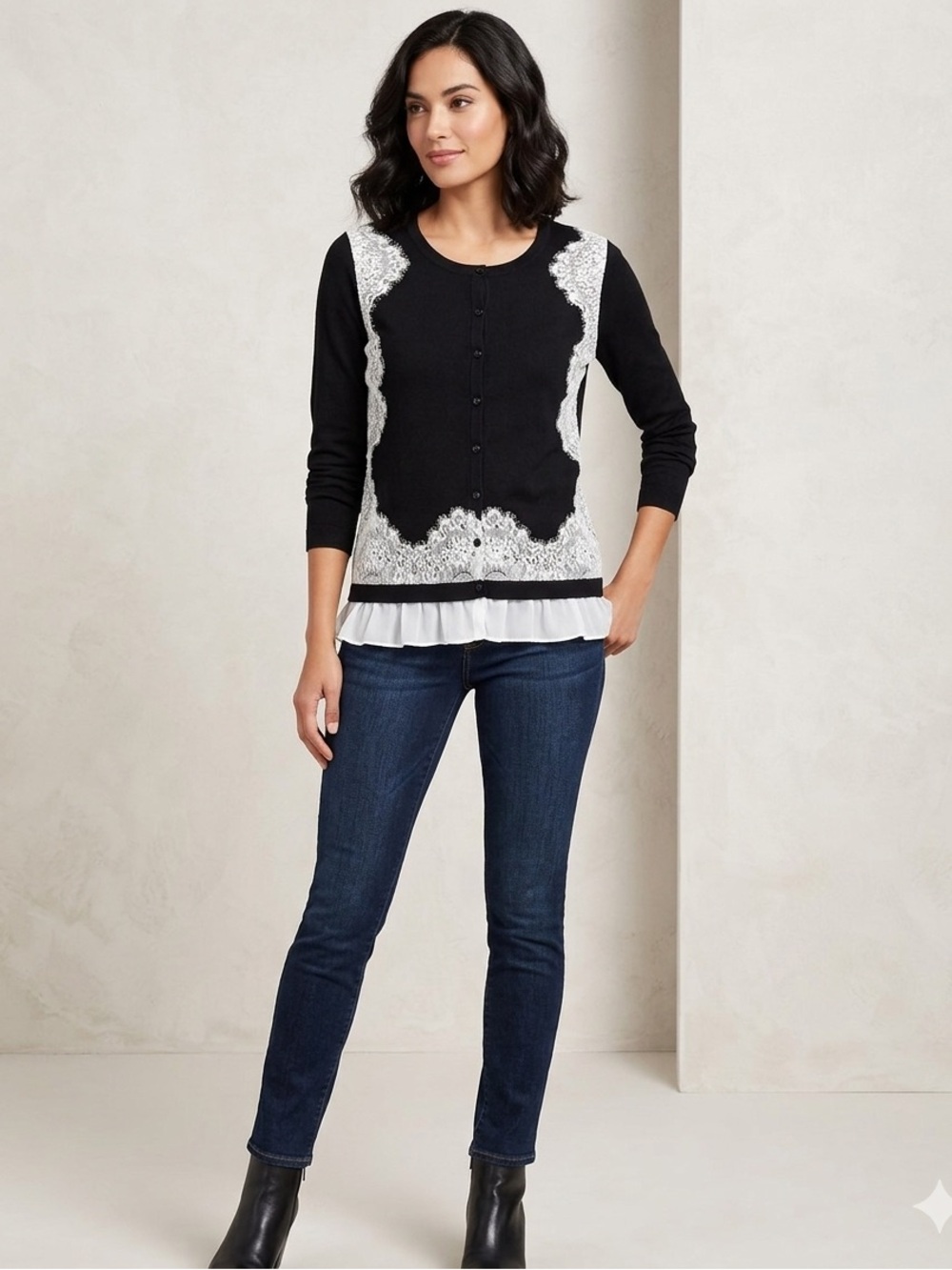 Alfani Black Top with White‎ Logo Detail